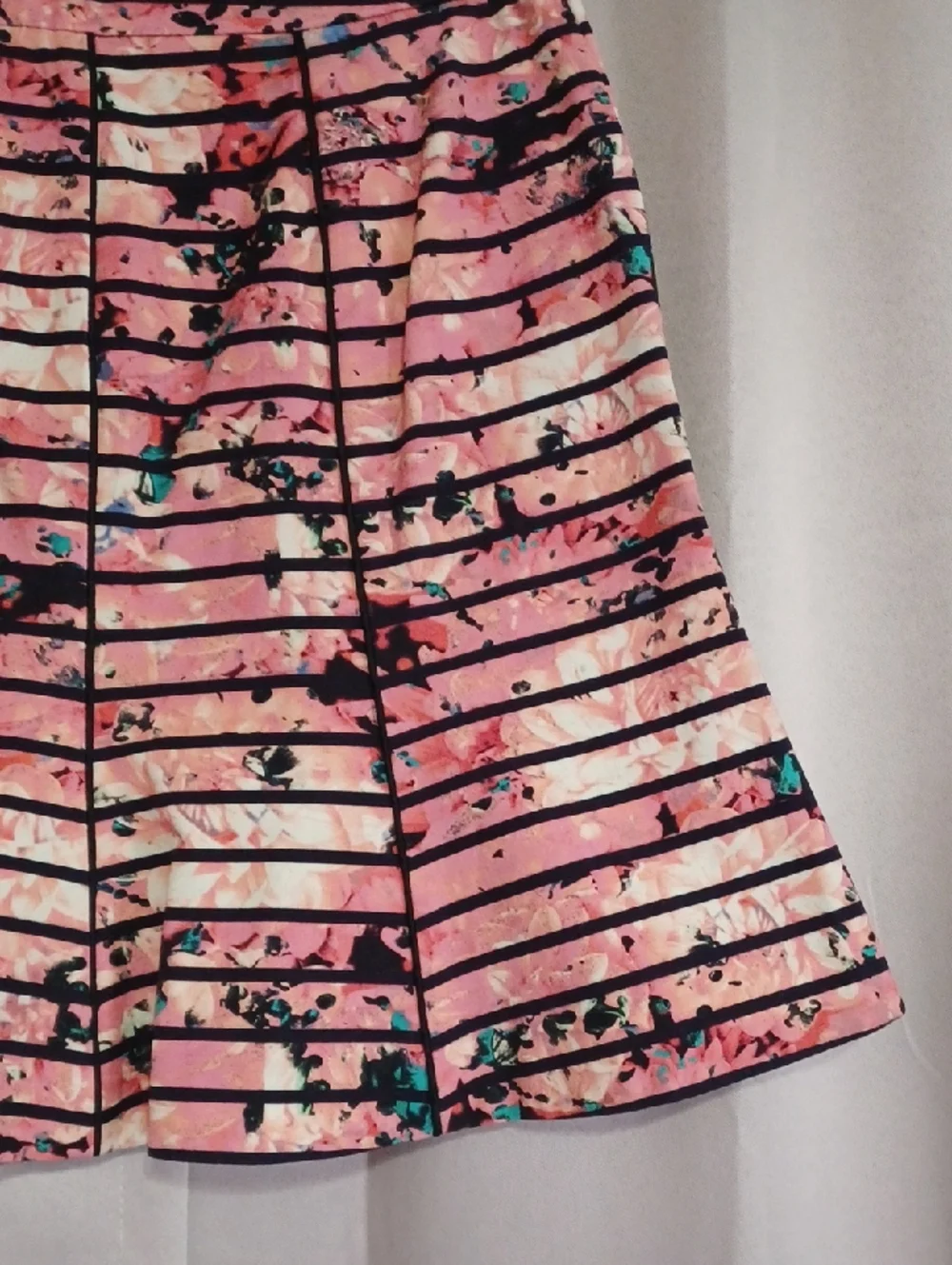 Banana Republic Pink Floral Striped Fit&Flare Skater Skirt Pink Black Pockets